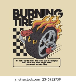 fire tire retro cartoon illustration