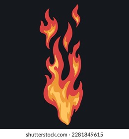 Fire torch colorful simple sticker with high heat yellow-red spurts of flames from flammable fuel vector illustration