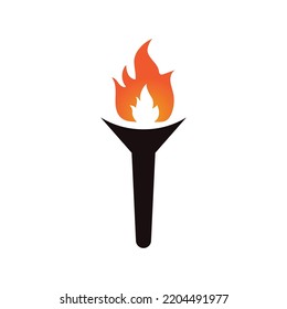 Fire torch with flame flat icons set. Collection of symbol flaming, illustration