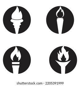Fire torch with flame flat icons set. Collection of symbol flaming, illustration
