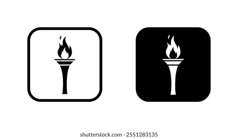 Fire torch icon on black square. Sports torch concept