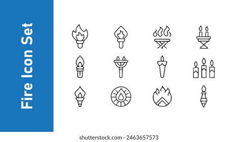 Fire torch icon set with editable vector collections. 