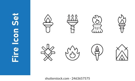 Fire torch icon set with editable vector collections. 