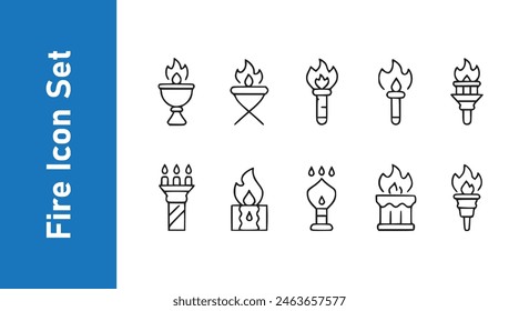 Fire torch icon set with editable vector collections. 