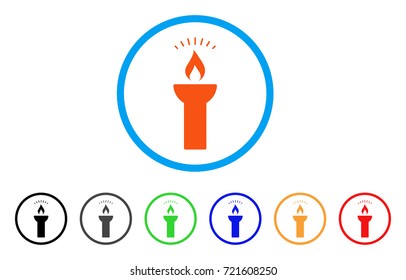 Fire Torch Light rounded icon. Style is a flat fire torch light orange symbol inside light blue circle with black, gray, green, blue, red, orange color versions.