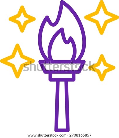 Fire Torch Line Two Color Vector Icon Design