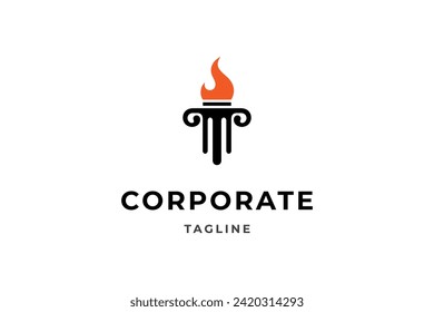 fire torch logo with a combination of column pillar shapes in a flat design style