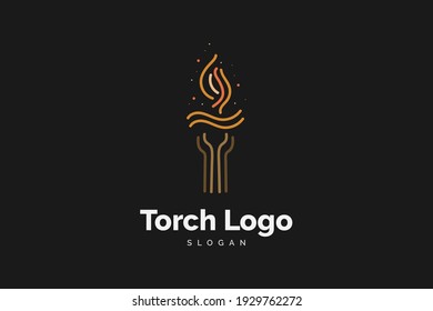 Fire Torch Logo with Line Concept in Vintage Style
