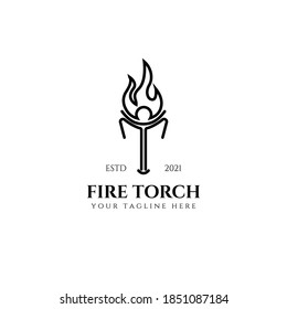 Fire torch logo vector illustration design, line art logo minimalist