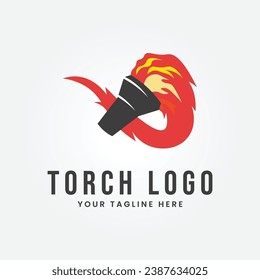 Fire torch logo vector illustration design, line art logo minimalist