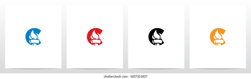 Diseño De Logotipo C De Antorcha De Incendio En Letra