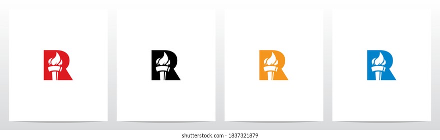 Diseño del logotipo de la antorcha contra incendios en la letra R