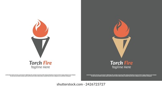 Fire torch silhouette logo design illustration. Torch competition match win sport tournament fireball campfire flare flame. Simple icon symbol minimal greek vintage old classy imperial guild.