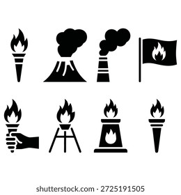 Fire torch volcano factory flag hand holding torch