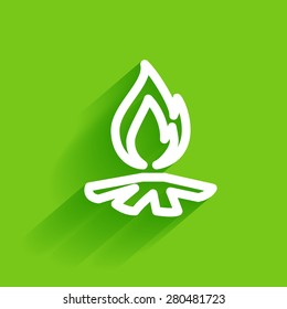 fire in tourist camp flat  vector icon