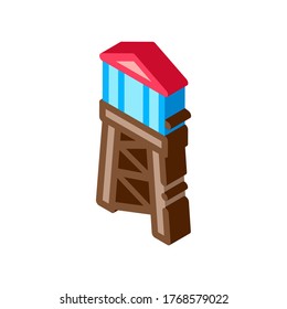 Torre De Fuego Con Vector De Icono De Agua. Torre de Fuego Isométrica con señal de agua. ilustración de símbolo aislado de color