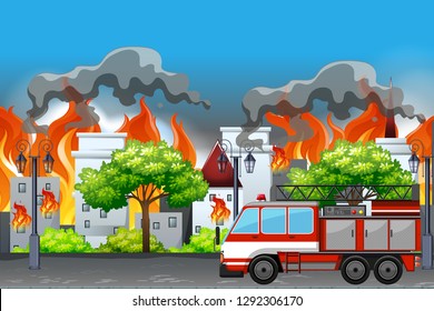 Fire in at the town apartment illustration