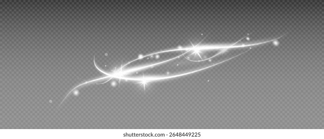 Fire trail wave, bright glow speed curve line. Glowing gold and white light stream, vector, png. Light curve line swirl effect.