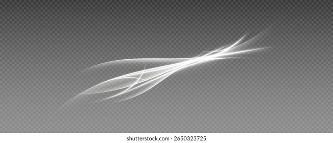 Fire trail wave, bright glow speed curve line. Glowing gold and white light stream, vector, png. Light curve line swirl effect.
