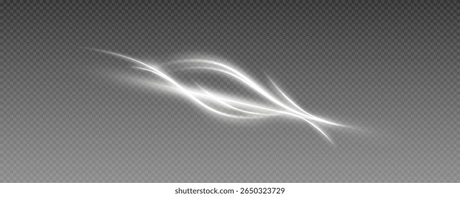 Fire trail wave, bright glow speed curve line. Glowing gold and white light stream, vector, png. Light curve line swirl effect.