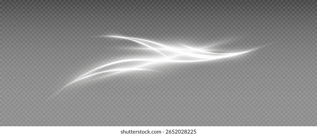 Fire trail wave, bright glow speed curve line. Glowing gold and white light stream, vector, png. Light curve line swirl effect.