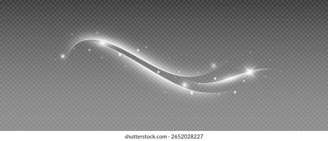 Onda del rastro del fuego, línea brillante de la curva de la velocidad del resplandor. Oro brillante y corriente de luz blanca, Vector, png. Efecto de remolino de línea de curva de luz.