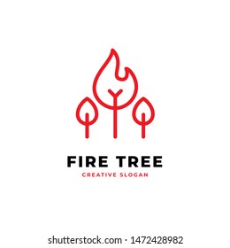 Fire tree forest simple logo design. monoline vector illustration