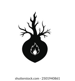 Fire and tree, vector illustration, water, fire, air and earth, Vector burning tree