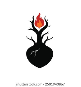 Fire and tree, vector illustration, water, fire, air and earth, Vector burning tree