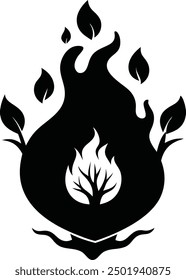 Fire and tree, vector illustration, water, fire, air and earth, Vector burning tree