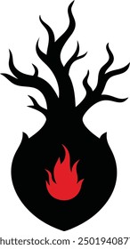 Fire and tree, vector illustration, water, fire, air and earth, Vector burning tree