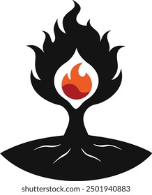 Fire and tree, vector illustration, water, fire, air and earth, Vector burning tree