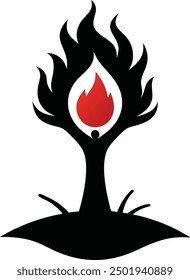 Fire and tree, vector illustration, water, fire, air and earth, Vector burning tree