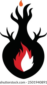 Fire and tree, vector illustration, water, fire, air and earth, Vector burning tree