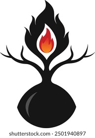 Fire and tree, vector illustration, water, fire, air and earth, Vector burning tree