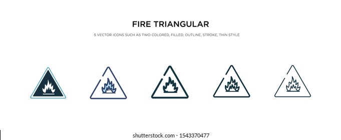 fire triangular icon in different style vector illustration. two colored and black fire triangular vector icons designed in filled, outline, line and stroke style can be used for web, mobile, ui