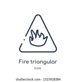 fire triangular icon from signs outline collection. Thin line fire triangular icon isolated on white background.