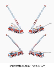 Fire truck. 3D isometric vector illustration. The set of objects isolated against the white background and shown from different sides