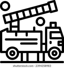 Fire Truck Aerial Ladder Linear Icon Vector Design