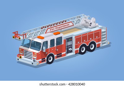 Fire truck against the blue background. 3D lowpoly isometric vector illustration