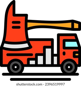 Fire Truck Ax Linear Filled Icon Vector Design
