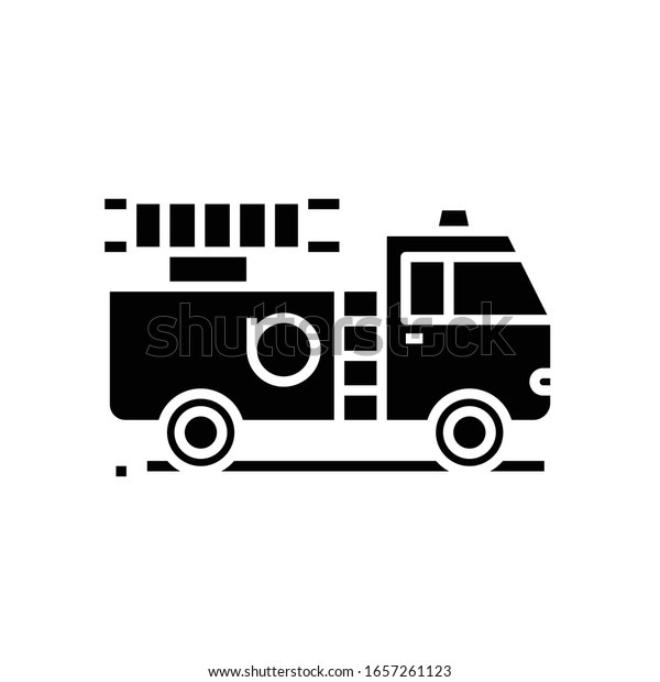 Fire truck black icon, concept illustration, vector\
flat symbol, glyph sign.
