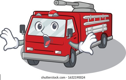 Fire truck cartoon character design on a surprised gesture