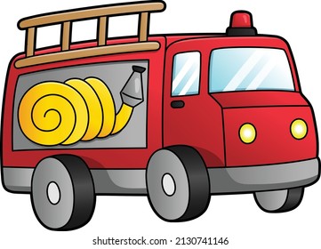 Fire Truck Cartoon Clipart Colored Illustration