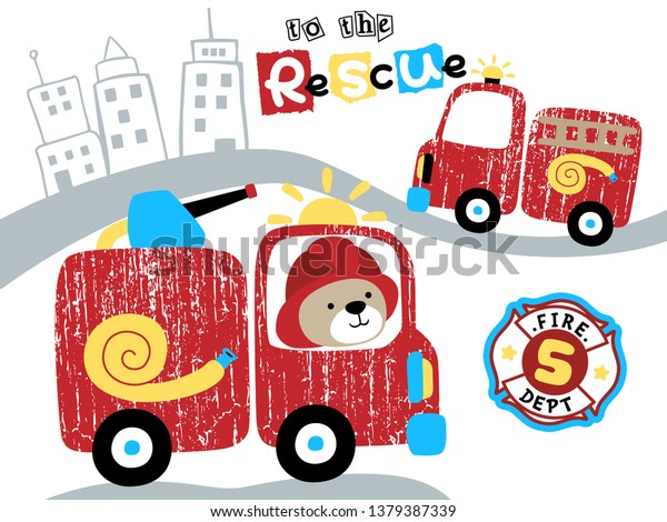 fire truck cartoon with\
funny driver