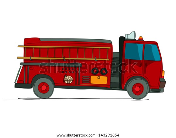 Fire truck\
cartoon sketch over white\
background
