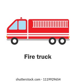 Fire truck in cartoon style, card with transport for kid, preschool activity for children, vector illustration