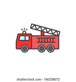 Fire Truck Colored Flat Line Icon.