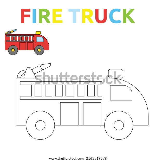 Fire truck coloring page illustration.\
Coloring book transportation theme. Fire truck isolated on white\
background. eps10 vector\
illustration.