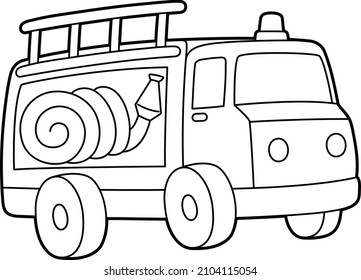 Fire Truck Coloring Page Isolated for Kids